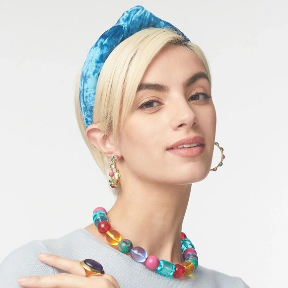 Lele Sadoughi Turquoise Crushed Velvet Knotted Headband - Picture 2 of 6